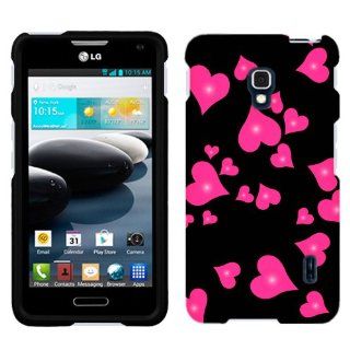 LG Optimus F6 Raining Hearts on Black Phone Case Cover Cell Phones & Accessories