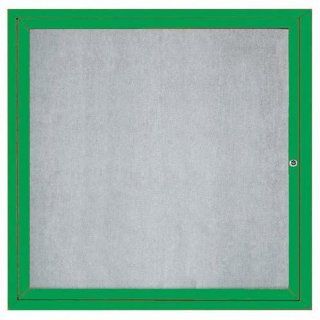 Aarco Products ODCC3636RIG 1 Door Outdoor Illuminated Enclosed Bulletin Board with Green Powder Coated Aluminum Frame 36H x 36W   Enclosed Message Boards