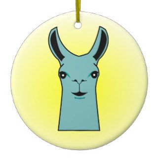 Happy Llama Teal Drawing Christmas Ornament