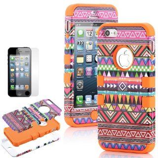FiveBox Tribe Pattern Plastic + Silicon Material Case Snap on Cover Protective Skin For Apple iphone 5 5s 5g (Pink/Orange) Cell Phones & Accessories