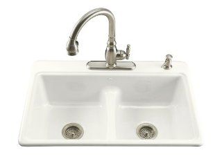 KOHLER K 5838 4 0 Deerfield Smart Divide Self Rimming Kitchen Sink, White   Double Bowl Sinks  