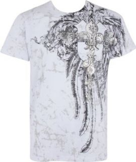Sakkas Fleur De Lis Cross Metallic Silver Embossed Cotton Mens Fashion T shirt Clothing
