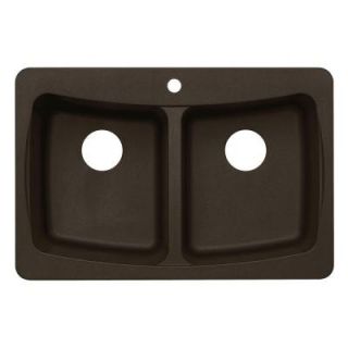 Dual Mount Granite 33x22x9 3 Hole Double Bowl Kitchen Sink in Metallic Chocolate AL20MC
