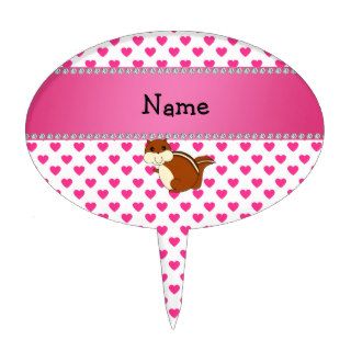 Personalized name chipmunk pink hearts cake toppers