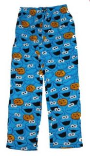 Sesame Street Cookie Monster Face and Cookies Allover Design on Blue PJ Pants Pajama Pant (Sleepwear Loungewear) (L  Large) Clothing
