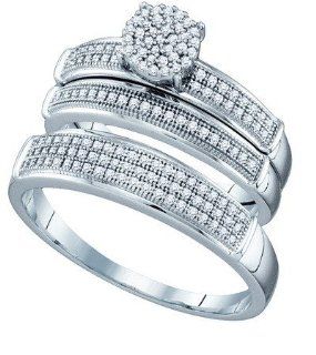 His and Her Wedding Ring set 0.40CTW DIAMOND MICRO PAVE TRIO SET 10KT White Gold Jewelry