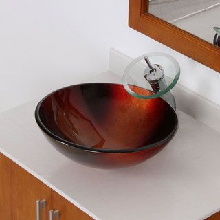 Elite Illusion Design Tempered Glass Bathroom Vessel Sink and Waterfall Faucet Combo Elite Bathroom Sinks