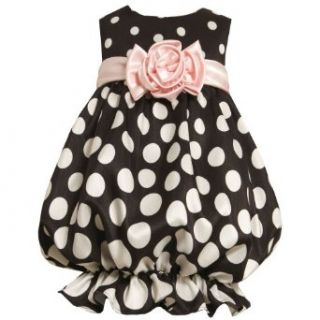 Size 4T BNJ 5370B BLACK WHITE PINK ROSETTE SHANTUNG DOT BUBBLE Special Occasion Flower Girl Party Dress,B25370 Bonnie Jean TODDLERS Clothing
