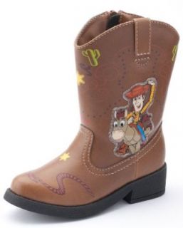 Disney Toy Story Light Up Cowboy Boots with Sheriff Woody and Bullseye (Toddler Size 5) Brown Faux Leather Western Costume Shoes Shoes