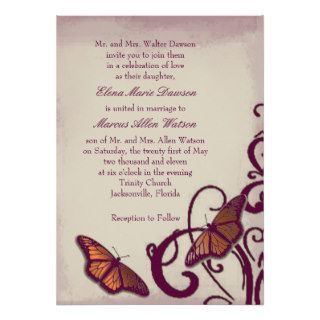 Burgundy Butterfly Swirl Wedding Invitation