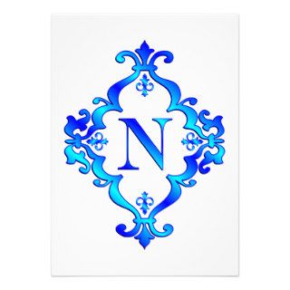 Letter N Blue Personalized Announcement