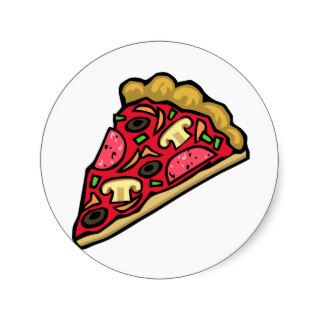 Mushroom and pepperoni pizza slice round sticker