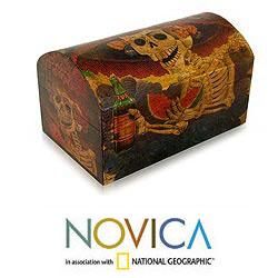 Handcrafted Pinewood 'Catrina My Love' Decoupage Chest (Mexico) Novica Accent Pieces