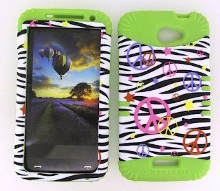3 IN 1 HYBRID SILICONE COVER FOR HTC ONE X HARD CASE SOFT GREEN RUBBER SKIN ZEBRA PEACE GR TE319 S720E KOOL KASE ROCKER CELL PHONE ACCESSORY EXCLUSIVE BY MANDMWIRELESS Cell Phones & Accessories