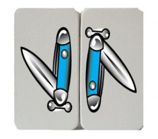 Folding Blue Pocket Knife   White Taiga Hinge Wallet Clutch Clothing