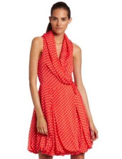 aryn K Women's Classic Polka Dot Dress, Scarlet, Small