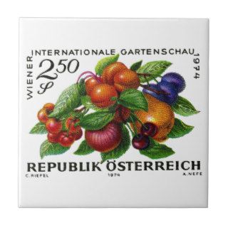 Vintage 1974 Austria Garden Show Fruit Stamp Tiles