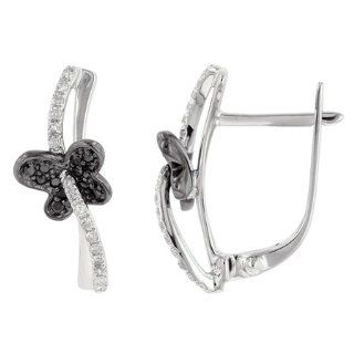 14K White Gold 0.24ct Butterfly ala Flower Black Diamond Huggie Post Earrings Hoop Earrings Jewelry