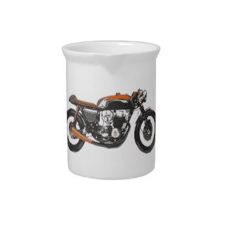Simple Motorcycle   Cafe Racer 750 Drawing Beverage Pitchers