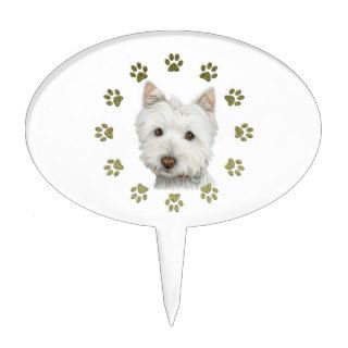 Cute West Highland White Terrier Dog and Paws Cake Pick