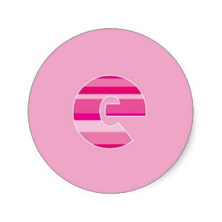 Pink Striped Monogram   Letter E Round Stickers
