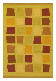 Handmade Green Blocks Wool Rug (5' x 8') 5x8   6x9 Rugs