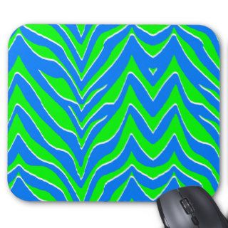 Neon Green and Blue Zebra Stripes Mouse Pads