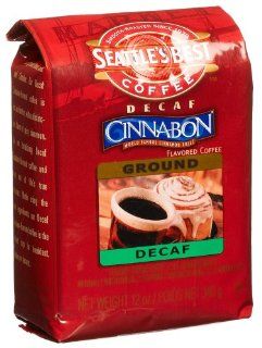 Seattle's Best Coffee Cinnabon Flavored, Ground, Decaf, 12 Ounce Bags (Pack of 3)  Grocery & Gourmet Food