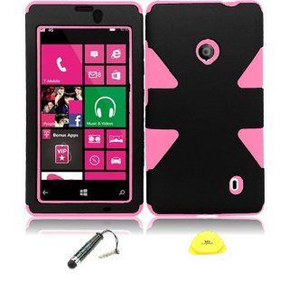 For Nokia Lumia 521   Wydan Dynamic Hybrid Impact Tuff Hard Soft Case Cover Black on Light Pink w/ Wydan Stylus Pen, Prying Tool Cell Phones & Accessories