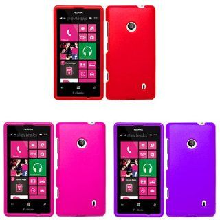 iFase Brand Nokia Lumia 521 Combo Rubber Red Protective Case Faceplate Cover + Rubber Hot Pink Protective Case Faceplate Cover + Rubber Purple Protective Case Faceplate Cover for Nokia Lumia 521 Cell Phones & Accessories