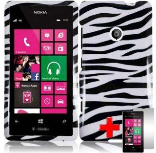 Nokia Lumia 521 (T Mobile) 2 Piece Snap on Glossy Image Case Cover, Black/White Zebra Pattern + LCD Clear Screen Saver Protector Cell Phones & Accessories