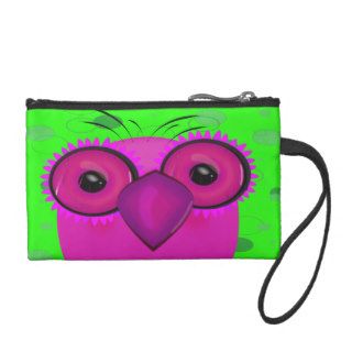 Funky Purple Cartoon Owl on Lime Green Background Coin Wallets