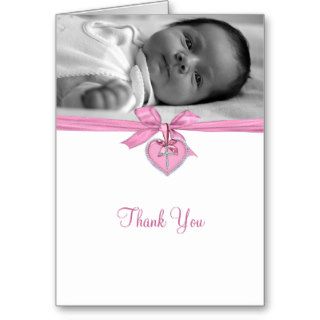Pink Bow Photo Christening Thank You Cards