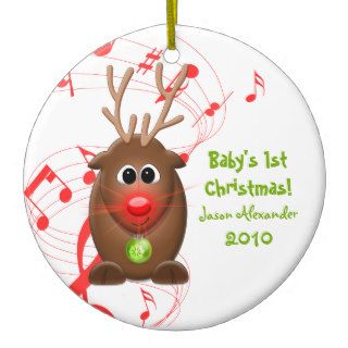 Cartoon Reindeer Babys First Christmas Ornament