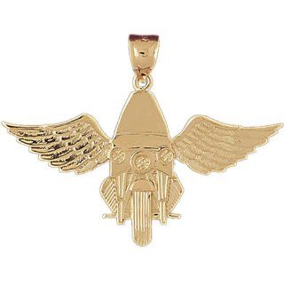 14K Yellow Gold Motorcycle Officer With Wings Pendant Jewelry