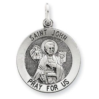 Sterling Silver Antiqued Saint John Medal Jewelry