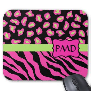 Black, Pink & Lime Green Zebra & Cheetah Skins Mouse Pad