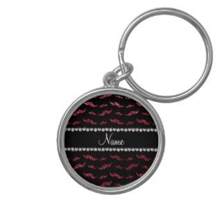 Personalized name burgundy glitter mustaches key chains