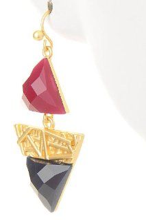 * Jagged double triangle stone earrings STYLE NO. 	EC523GPP gold purple crystal metal earring earing woman girl adornment decking attire hendaaD