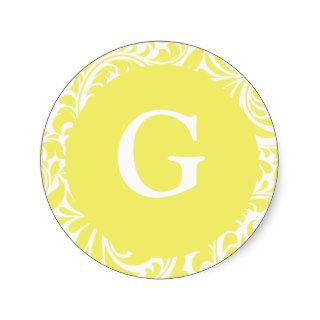 Monogram G Light Yellow Personalizable Invitation Round Stickers