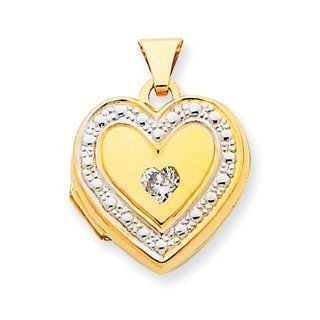 14k Yellow Gold Rhodium CZ Accent 15mm Heart Locket. Gold Wt  0.75g. Locket Necklaces Jewelry