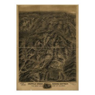 1895 Cripple Creek CO Birds Eye View Panoramic Map Poster