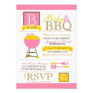 Barbeque BabyQ (pink) Baby Shower Invitations
