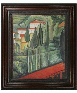 Hand Painted Framed Canvas Art Modigliani Paintings Landscape, Southern France with Mediterranean Bronze Frame   Bronze Finish   30" X 34"   Art Reproduction Oil Painting   Prints