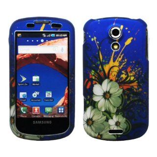 Navy Blue White Hawaiian Flower Orange Green Vine Design Rubberized Snap on Hard Cover Protector Faceplate Cell Phone Case for Sprint Samsung Epic 4G Galaxy S + LCD Screen Guard Film (Free iTuffy Flannel Bag) Cell Phones & Accessories