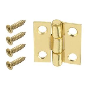 Everbilt 1 in. Satin Brass Non Removable Pin Narrow Utility Hinges (2 Pack) 14469