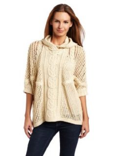 525 America Women's Mesh Poncho Sweater, Stone, Medium/Large Pullover Sweaters