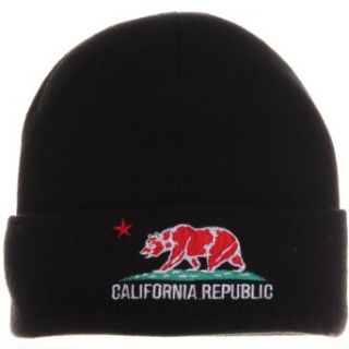 California Republic Beanie Hat Cap Various Colors (Cuff Black Red Bear) Novelty Baseball Caps Clothing