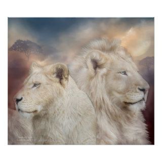 Spirits Of Light   White Lion Art Poster/Print