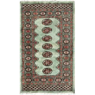 Pakistani Hand knotted Bokhara Green/ Blue Wool Rug (2'7 x 4'3) Accent Rugs
